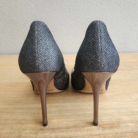 Jimmy Choo Pumps Shoes Womens Size 35.5 Black Silver Glitter Heels Italy Party - Picture 3 of 11